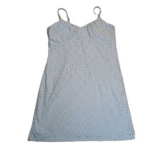 No Boundries Eyelet Babydoll Mini Dress Light Blue Sleeveless Casual Summer